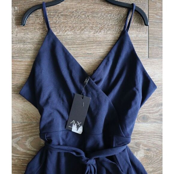 AX PARIS PA025 Women's Sz 18 US 14 Navy Blue Wide Leg Thigh Split Jumpsuit - Picture 3 of 11